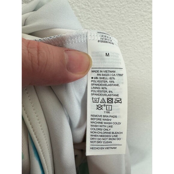 Old Navy Medium Half Zip Floral Swim Suit Blue One Piece High Leg Scoop Back - Picture 9 of 13